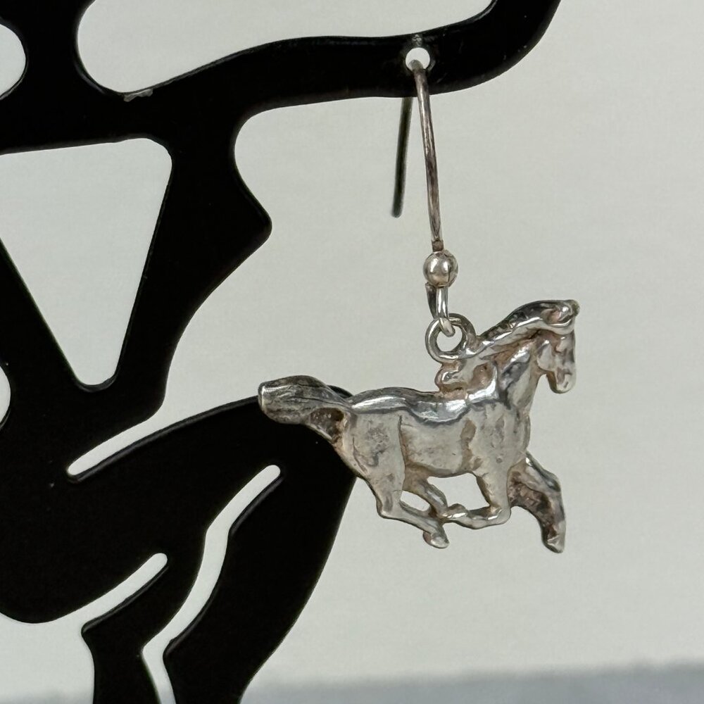 Sterling Silver Running Horse Dangle & Drop Earrings - Picture 6 of 7